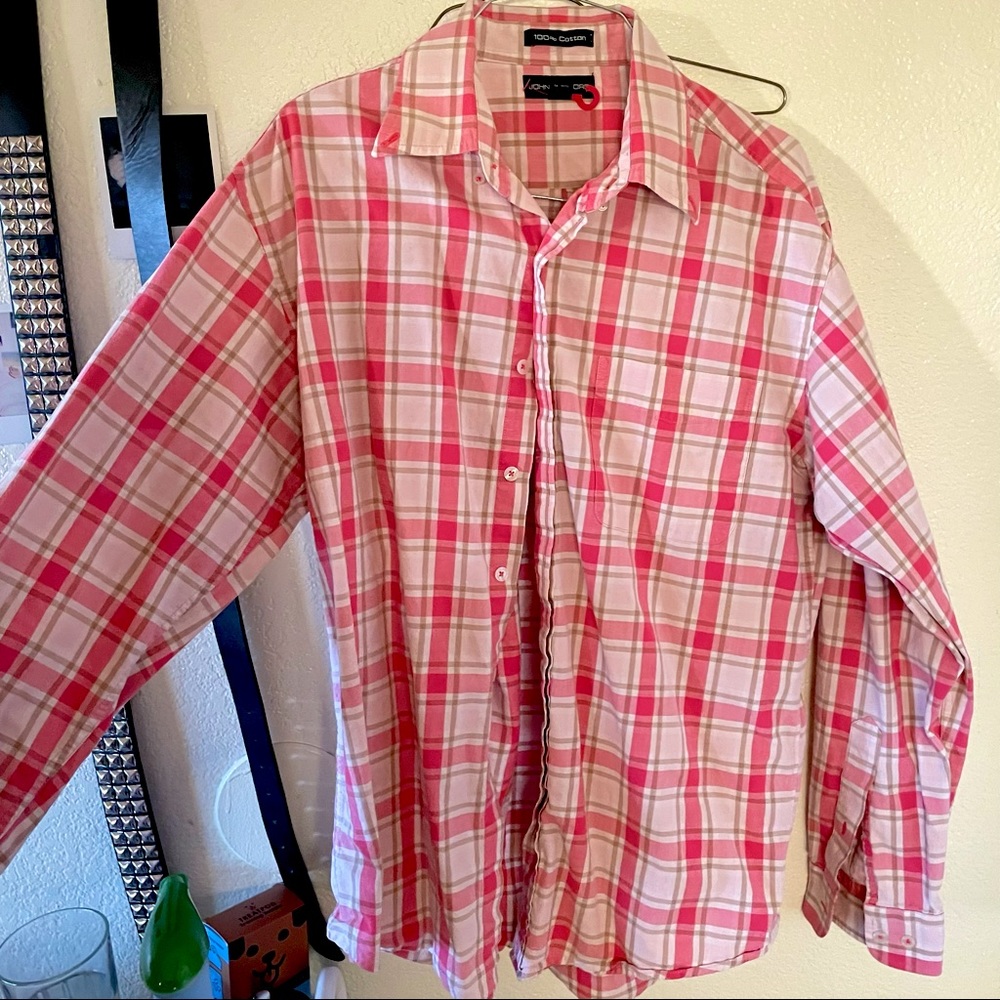 Pink floral button up long sleeve shirt